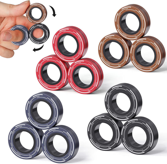 12Pcs Magnetic Rings Fidget Toy for Adult, Idea ADHD Anxiety Magnetic Fidget Toys Set Fidget Spinner Rings for Relief, Gifts for 8 9 10 11 12 13+ Year Old Boy Girl Teen