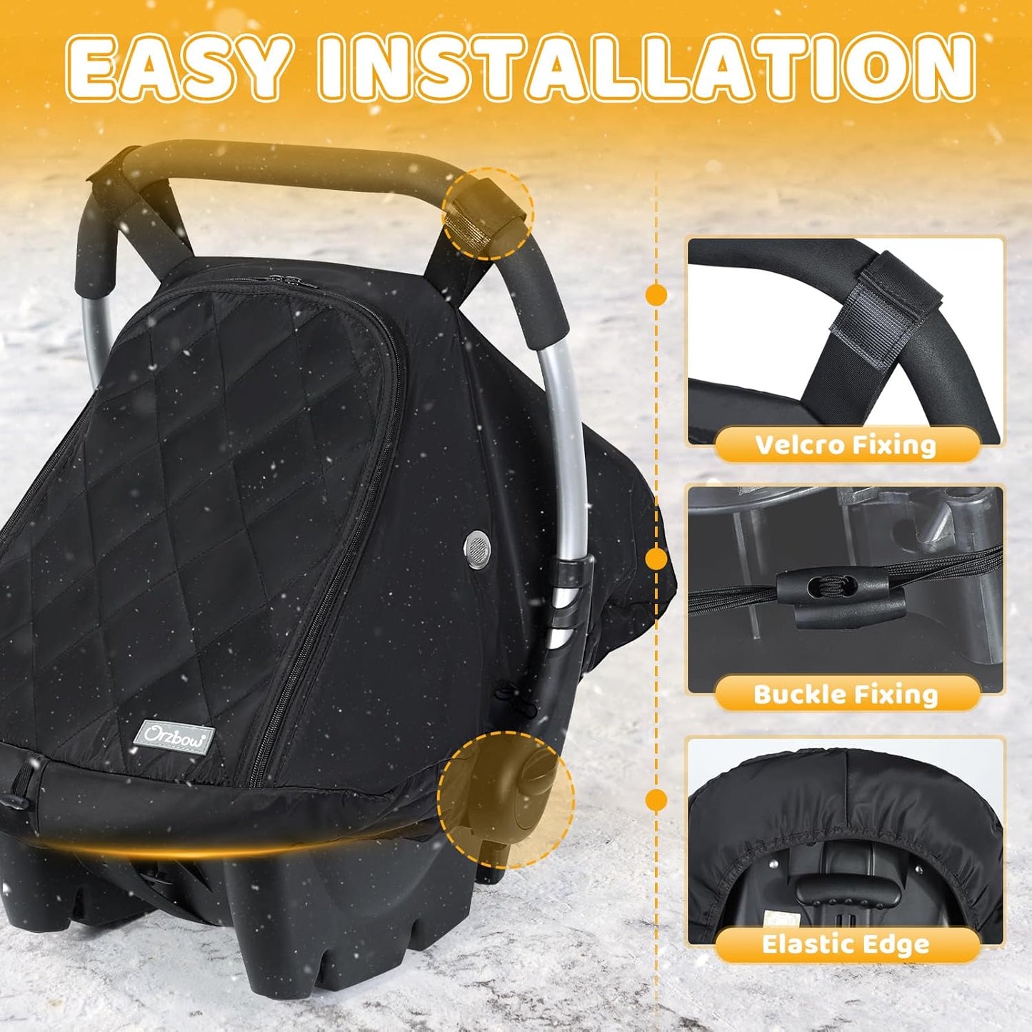 Orzbow Baby Car Seat Cover, Winter Carseat Cover with Zipper Access, Rain, Snow and Wind Proof, Side Breathable, Compatible with Doona Car Seats and Strollers, Newborn Essentials Carrier Canopy, Black