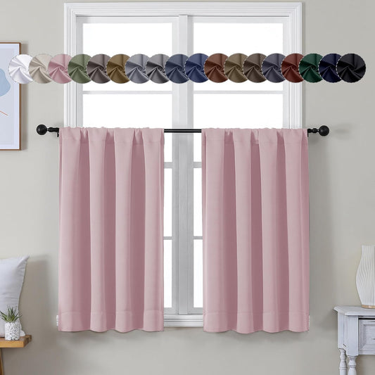 Simplebrand Ava Blush Short 36 Inches Blackout Curtain 2 Panels Set, Half Window Rod Pocket Privacy Curtain Tiers for Kitchen, Curtains Blackout for Bathroom Shades, W40 x L36 Inch, Blush