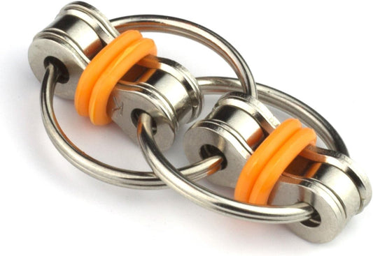 Tom's Fidgets Original Flippy Chain Fidget Toy - Perfect for ADHD, Anxiety, and Autism - Bike Chain Fidget Stress Reducer for Adults and Kids (2, Orange)