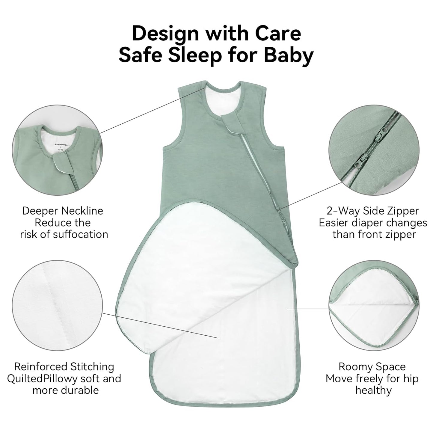 BubblePanda Rayon Made from Bamboo Sleep Sack 12-18 Months 0.5 Tog Soft Lightweight Toddler Sleep Sack 1t for Babies 2-Way Zipper Wearable Blanket Baby 12 Months