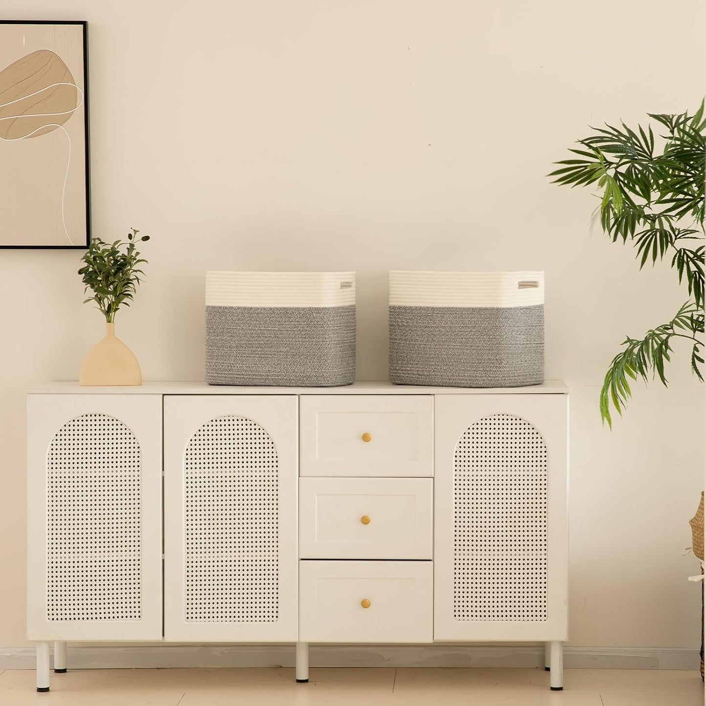 OIAHOMY Storage baskets for Shelf, Toy Storage Basket, Collapsible Storage Bins, Blanket Basket Living Room, Closet Storage for Bedroom, 16.5 x 13 x 12 Inches-Pack of 2-Brown