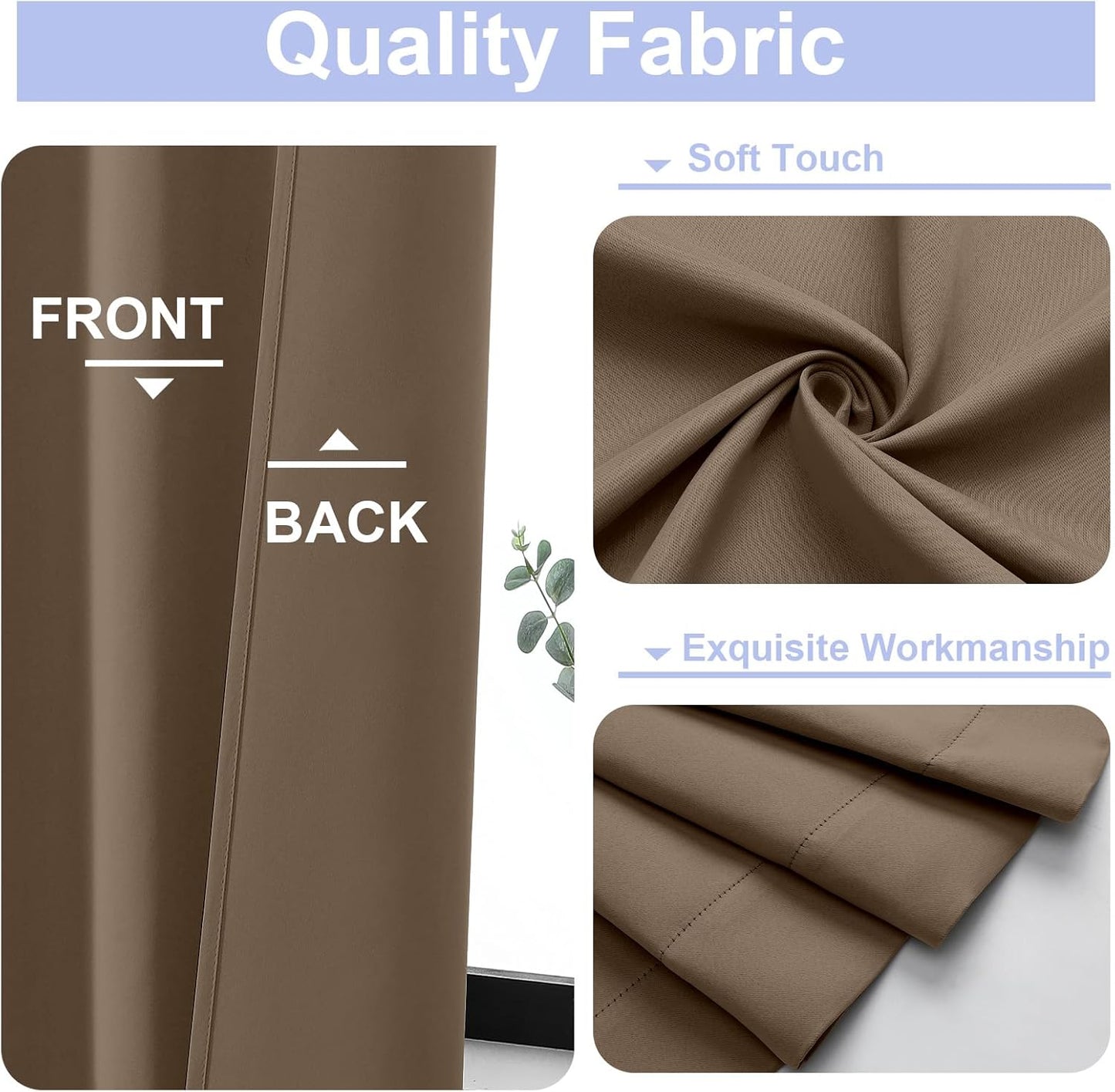 Simplebrand Ava Brown Short 36 Inches Blackout Curtain 2 Panels Set, Half Window Rod Pocket Privacy Curtain Tiers for Kitchen, Curtains Blackout for Bathroom Shades, W40 x L36 Inch, Brown