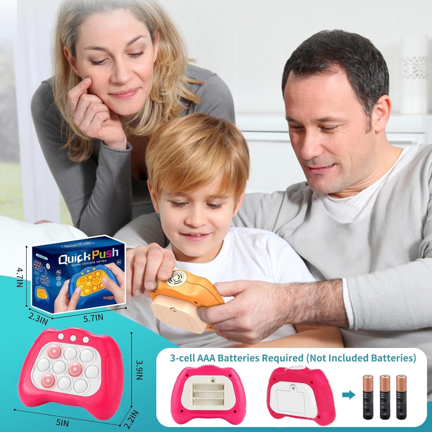 Pop Quick Push Game Console Light Up Sensory Fidget Toys Handheld Puzzle Popping Press Toy for Kids Adult Pink