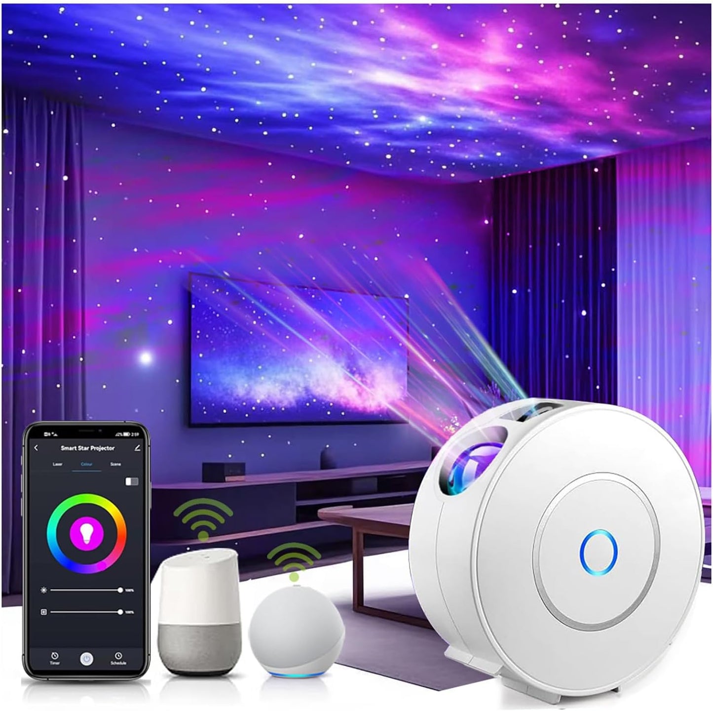 Galaxy Projector for Bedroom, Star Projector,Smart APP & Voice Control Galaxy lamp, Compatible with Alexa & Google Home, for Kids Adults Bedroom,Room Decor,Game Room,Party (Green Stars)