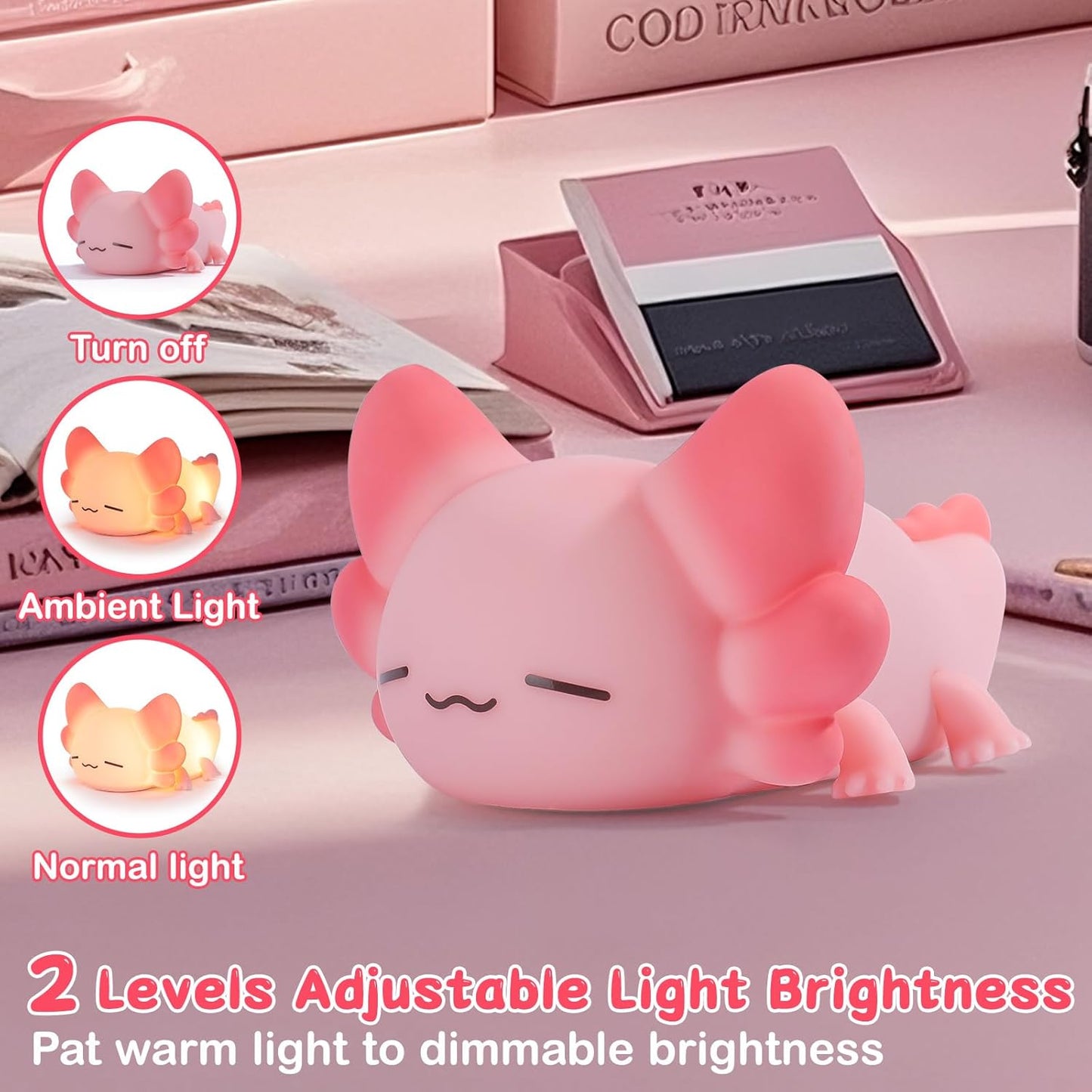 ZKLiLi Night Light for Kids Cute Axolotl Lamp,16 Colors+Tap Control+Silicone Kids Night Light,USB Rechargeable Axolotl Night Lights for Room Decoration