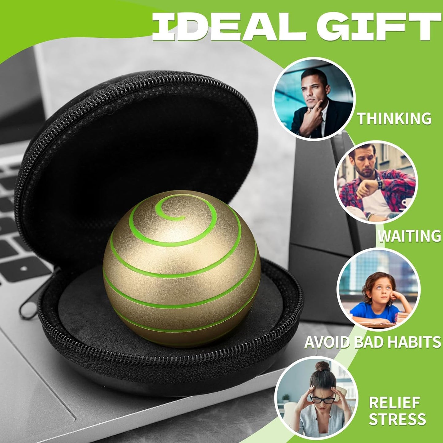 Fidget Spinner Kinetic Spin Metal Desk Toy Ball for Kids Adults, Luminous Full Body Optical Illusion Stress Relief Fidget Gyro Ball Gift for Boys Girls 4-12 5-10 3-12 (Gold)