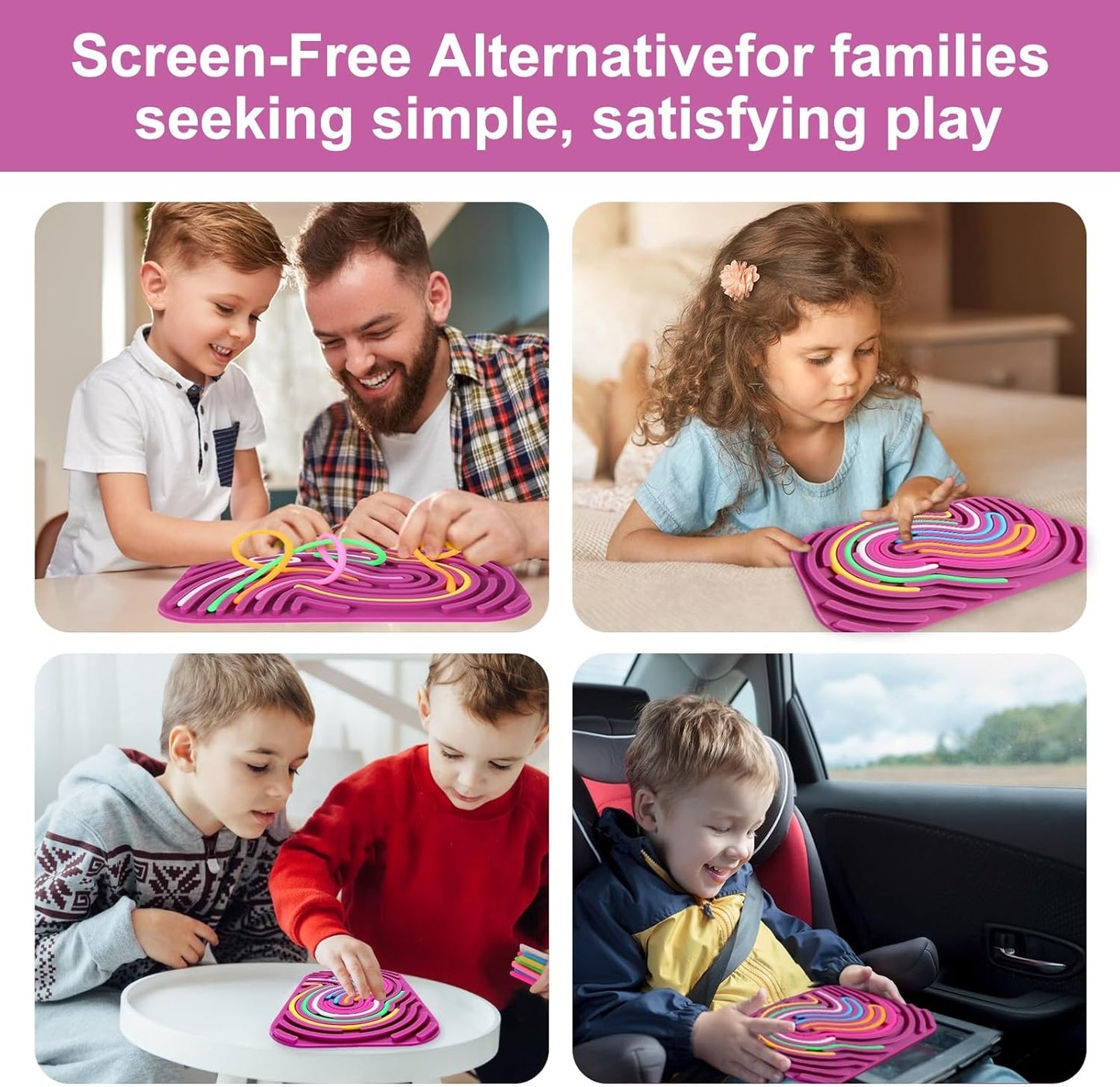 Sensory Activity Board - Double-Sided Silicone Fidget Toy Busy Board for Fine Motor Skill Silicone Calm Down Toy for Stress, Anxiety, ADHD & Autism, Kids 3+ & Adults Activities for Travel(Rectangle)