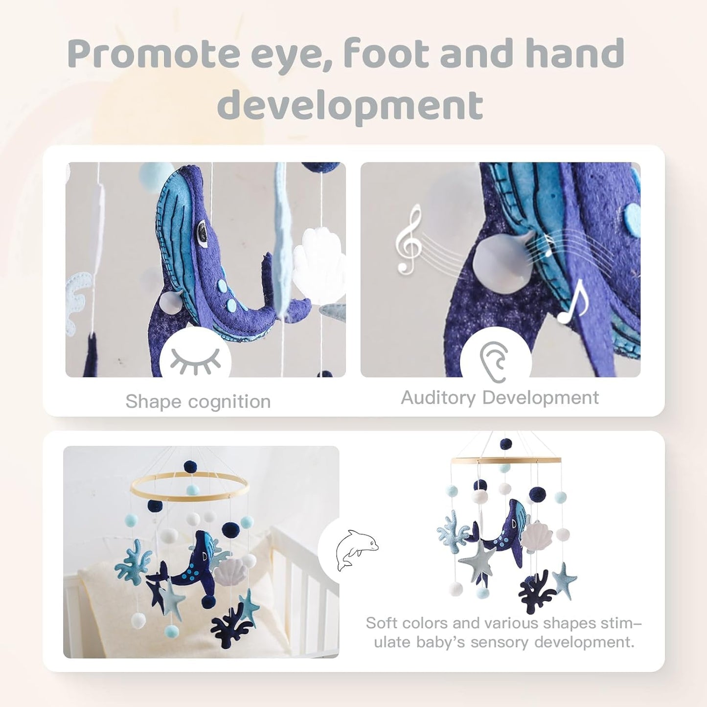 Baby Mobile Wind Chime Sea Creatures, Whale Mobile Wind Chime, Baby Bed Hanging Game Mobile for Children's Room Children's Bed Decor