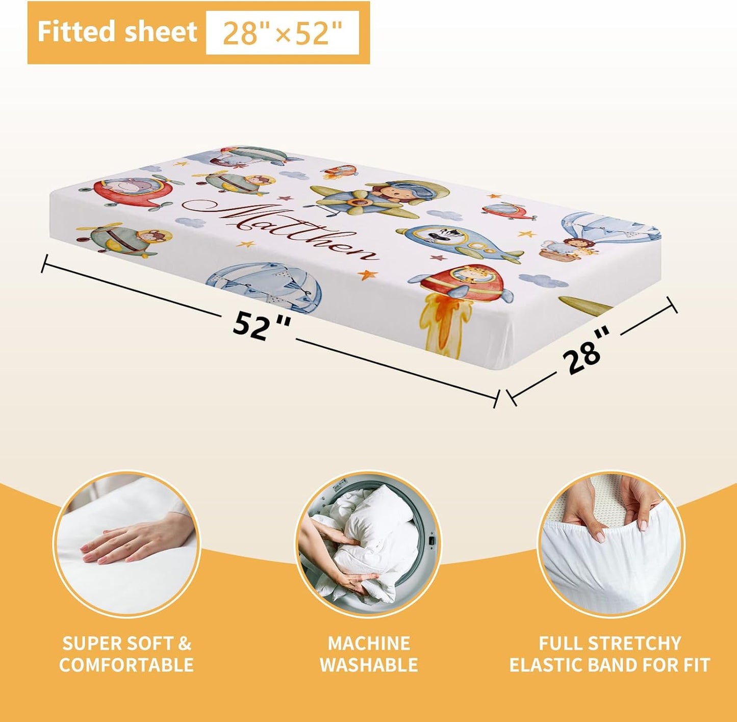 Personalized Crib Bedding Set, 5 Pcs Custom Name Nursery Bedding Set with Double Layer Flannel Blanket, Pilot Animals Baby Crib Set for Boys Girls, Customized Gifts for Toddlers Infants Babies