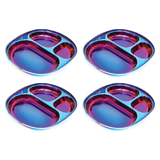Ahimsa Stainless Steel Plates for Kids - Divided Plates for Toddlers, Pediatrician Designed, Non Toxic Toddler Plate, BPA Free & Dishwasher Safe (Blue Set of 4)