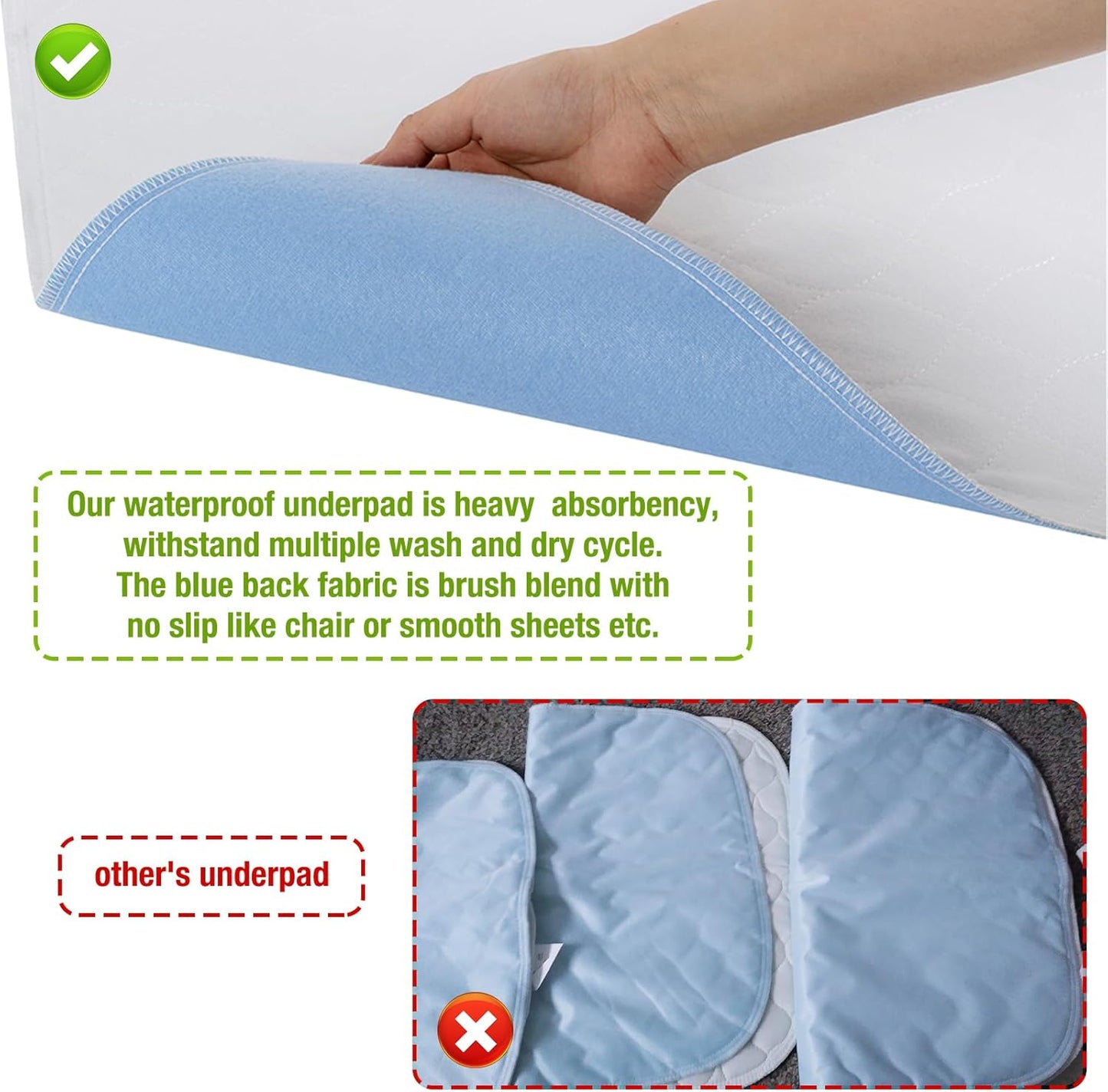 Bamuho Bed Pads for Incontinence Washable with 4 Layers of Protection, Waterproof Bed Pads Large 2 Pack 34" x 52" Great for Adult, Children and Pets