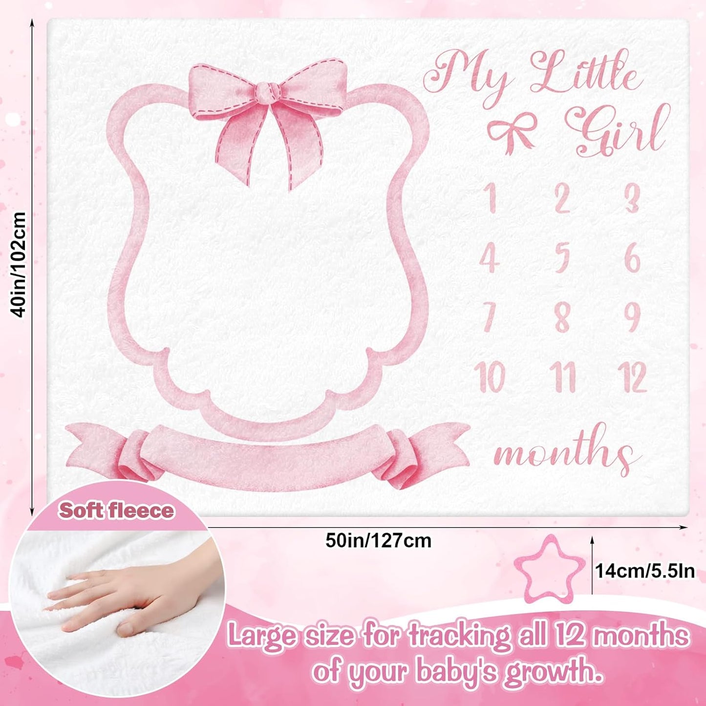 Trendy Pink Bow Coquette Baby Milestone Blanket Coquette Flannel Blanket Newborn Infant Swaddle Growth Baby Frame for Boys Girls Nursery (Bow, Pink)