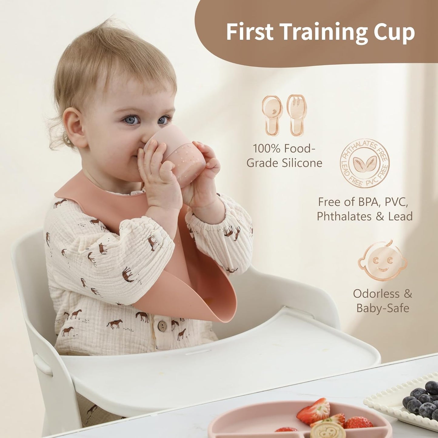 Moonkie Silicone Baby Cup 4 Months+ | Open Training Drinkware for Infants with Confetti Sprinkles | Baby-Led Weaning Essential | 2 oz (Ether, 1 Pack)