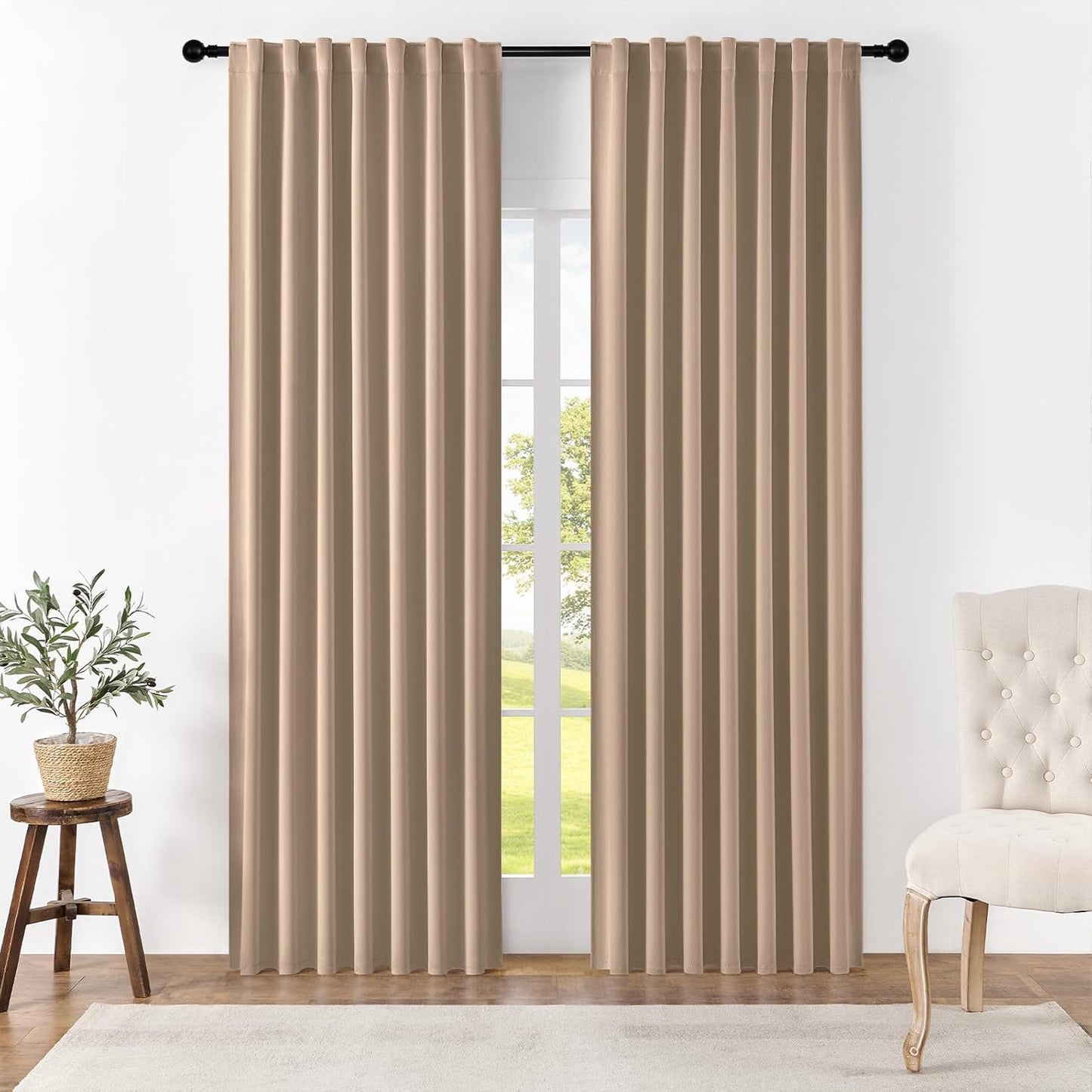Joydeco Blackout Curtains 84 Inch Long for Bedroom, Thermal Insulated Black Out Curtains 2 Panels Set, Room Darkening Drapes for Living Room Window (W52 x L84 Inch, Khaki)