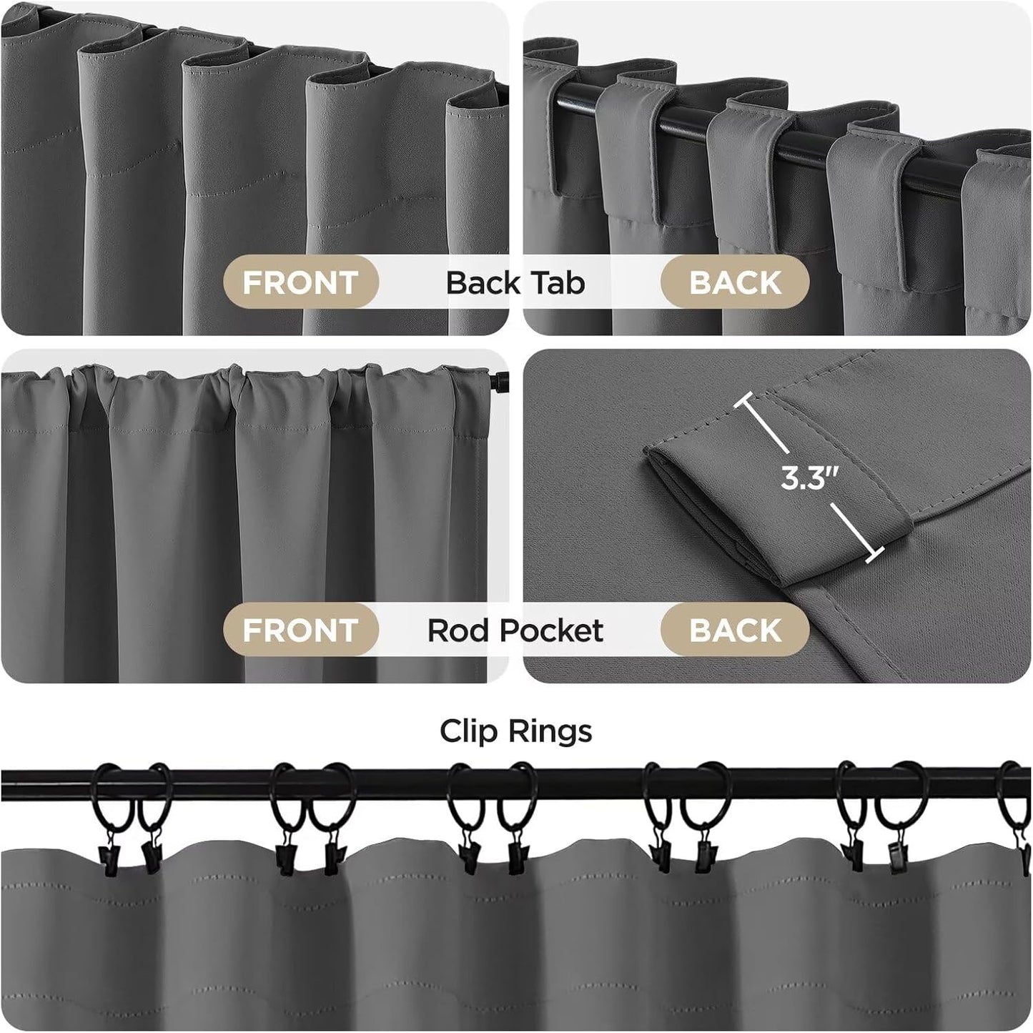Joydeco Blackout Curtains 96 Inches Long, Thermal Insulated Black Out Curtains 2 Panels Set for Bedroom, Room Darkening Drapes for Living Room Window (W52 x L96 Inch, Light Grey)