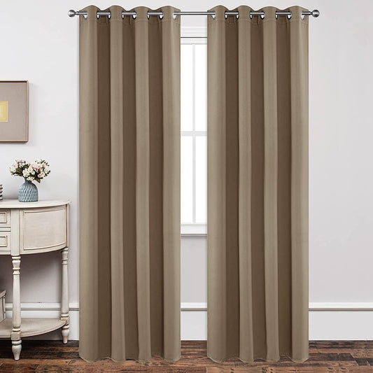 Joydeco Blackout Curtains 90 Inch Length 2 Panels Set, Thermal Insulated Long Curtains& Drapes 2 Burg, Room Darkening Grommet Drapes for Living Room Bedroom Window (W52 x L90 Inch, Khaki)