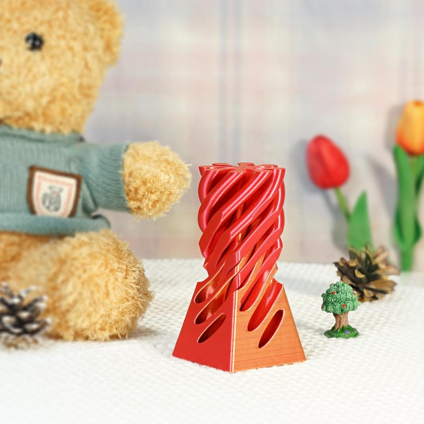 Impossible Pyramid Passthrough Sculpture 3D Printed Spiral Cone Fidget Toy for Adults Kids, Infinity Spiral Tree, Christmas, Halloween, Thanksgiving, and White Elephant Gifts (Orange Red)