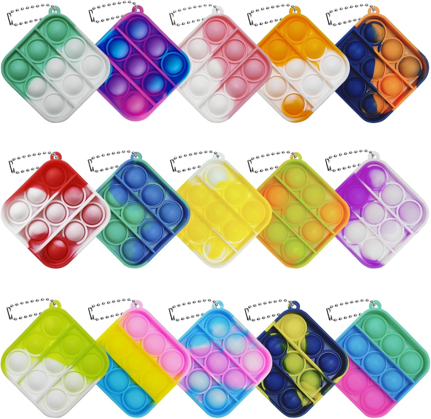 15 Pcs Mini Pop Bubble Fidget Toys for Party Favors, Small Silicone Pop Keychain Bulk for Classroom Prizes,Goodie Bag Stuffers Christmas Valentine Gifts for Kid Student