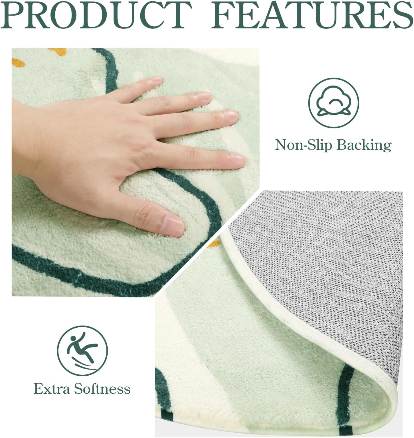 Lahome Green Washable Rugs 9x12 Living Room Rug, Non-Slip Backing Lightweight Extra Large Area Rug Ultra-Thin Throw Rus for Dining Room Table, Boho Botanical Print Soft Rug for Bedroom Classroom Home