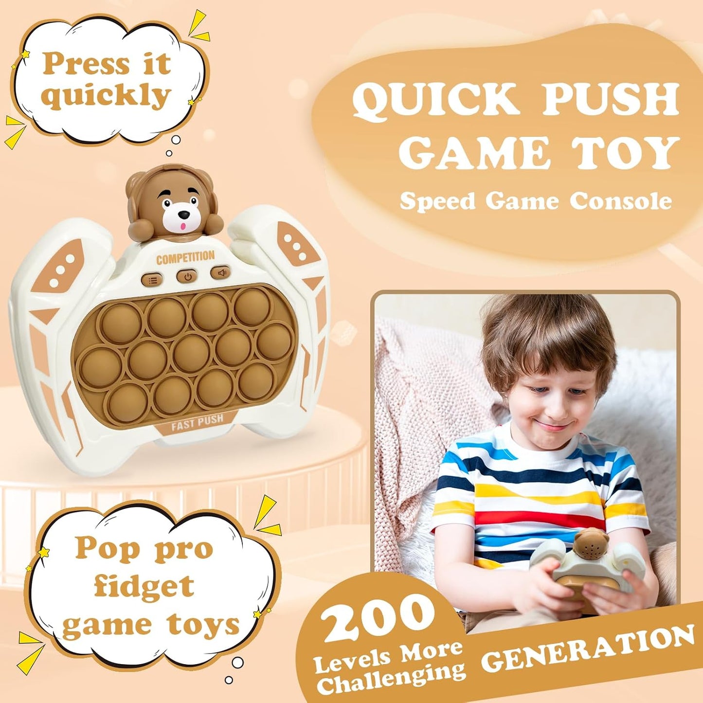 Fast Push Pop Pro Light Up Fidget Bubble Game Controller, Puzzle Pop Pro Game Fidget Toys Adults Handheld Bubble Pop Fidget Game Console Anti-Anxiety Autism Decompression Electronic Travel Game Toy