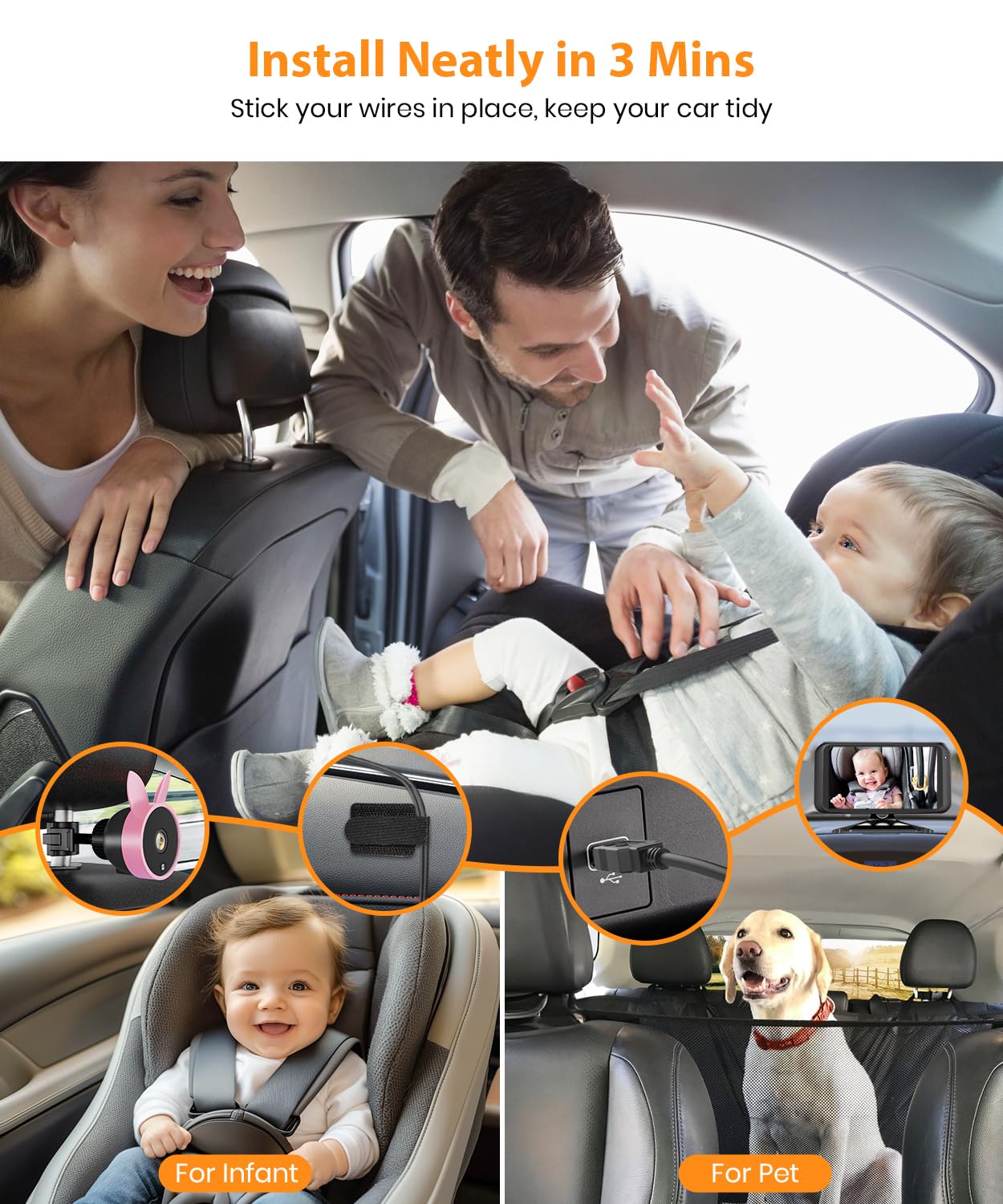 BV2 USB Baby Car Camera: 4.5" 1080P Car Seat Camera with IR Night Vision & Shockproof Clip, Real-Time Infant Monitoring, Baby Must Have Gift for New Moms & Newborn Essentials