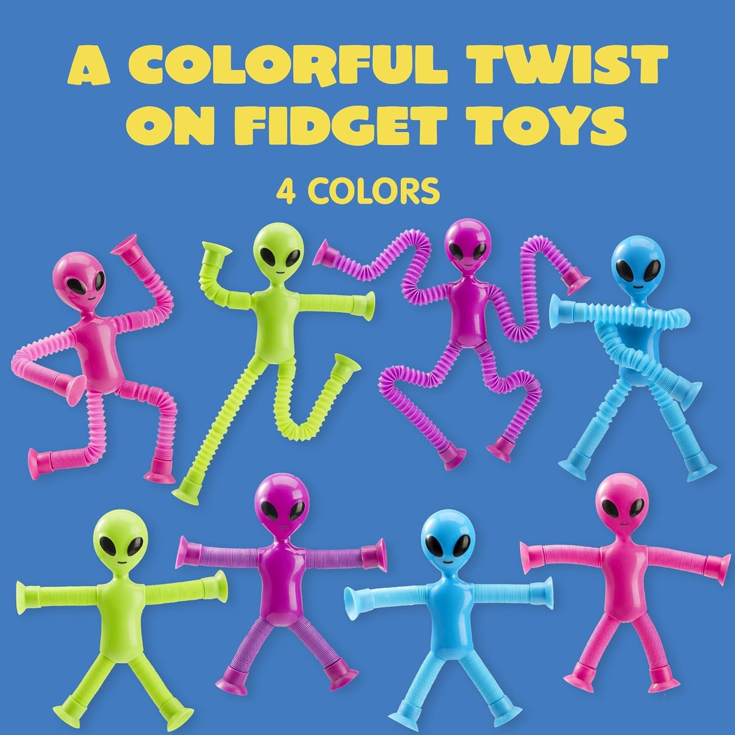JOYIN Pop Tubes Alien Toys for Kids, 4 Pcs Sensory Toys for Year Old Ages 3 4 5 6 7 8 9 10 Fidget Toys Birthday Gift for Toddler Boys Girls Adults Travel Toys Stocking Stuffers Party Favors