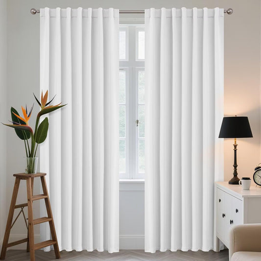 Joydeco 90 Inch 60% Blackout White Curtains 2 Panels, Elegant Semi Sheer Curtains for Bedroom, Thermal Insulated Black Out Drapes for Living Room, Rod Pocket Back Tab Drapes(W52 x L90 Inch,Pure White)