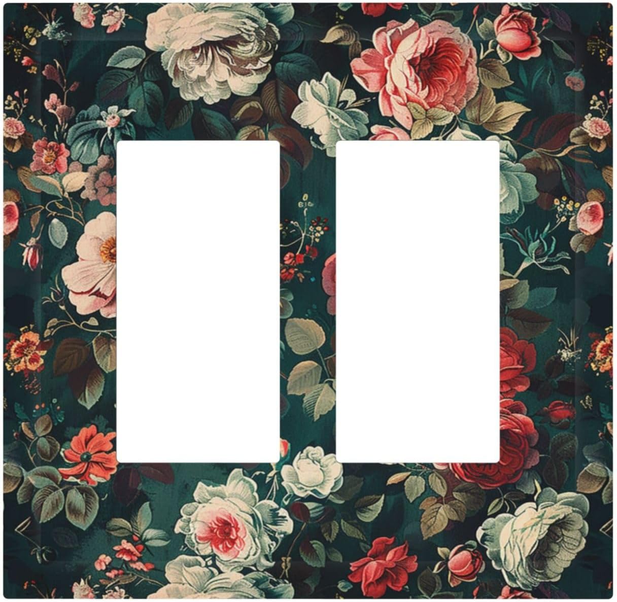 Decorative Outlet Covers Baroque Vintage Peony Flower Floral 2 Gang Double GFCI Rocker Electrical Wall Panels Light Switch Cover Plate for Bedroom Farmhouse Decor