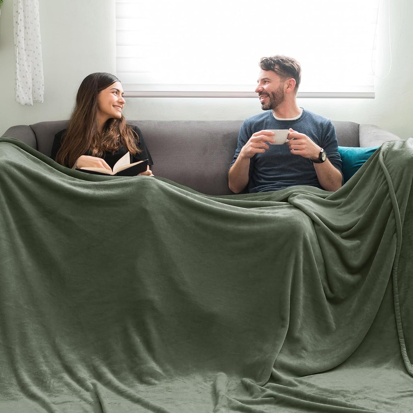 PHF Oversized King Fleece Blanket 120"x120", No Shed No Pilling Big Soft Blanket, Extra Large 10'x 10' Lightweight for Bed, Sofa Travel and Camping, Suitable for All Season, Olive Green