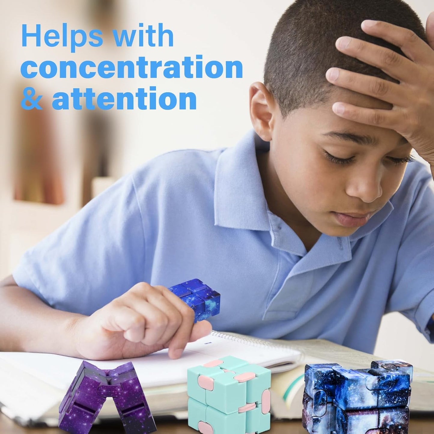 Infinitycube Fidget Toy Stress Relieving Fidgeting Game for Kids and Adults,Cute Pocket-sized Unique Gadget for Anxiety Relief and Kill Time (4, Galaxy & Macaron Blue)