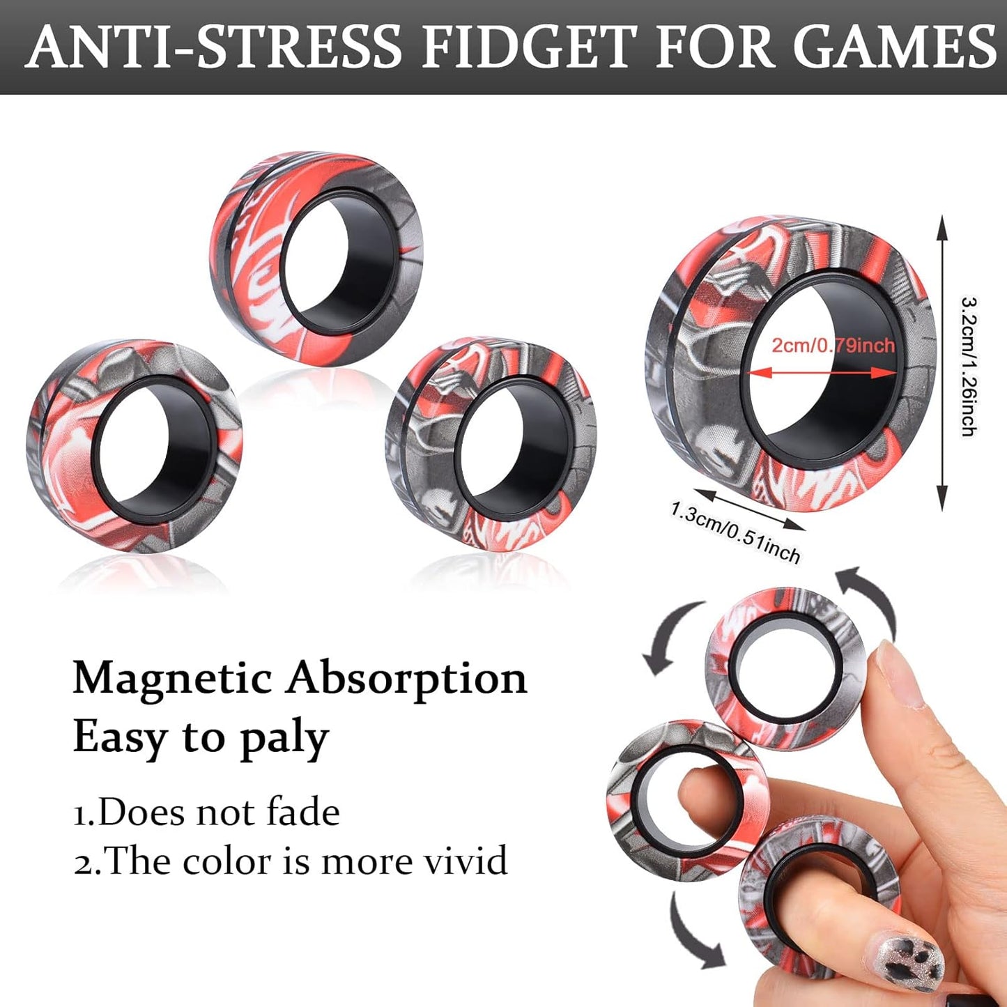 3Pcs Magnetic Rings Fidget Toy Set, Idea ADHD Anxiety Magnetic Fidget Toys Adults Fidget Spinner Rings for Relief, Easter Basket Stuffers Valentines Gifts for 8 9 10 11 12 13+ Year Old Teen Boy Girl B