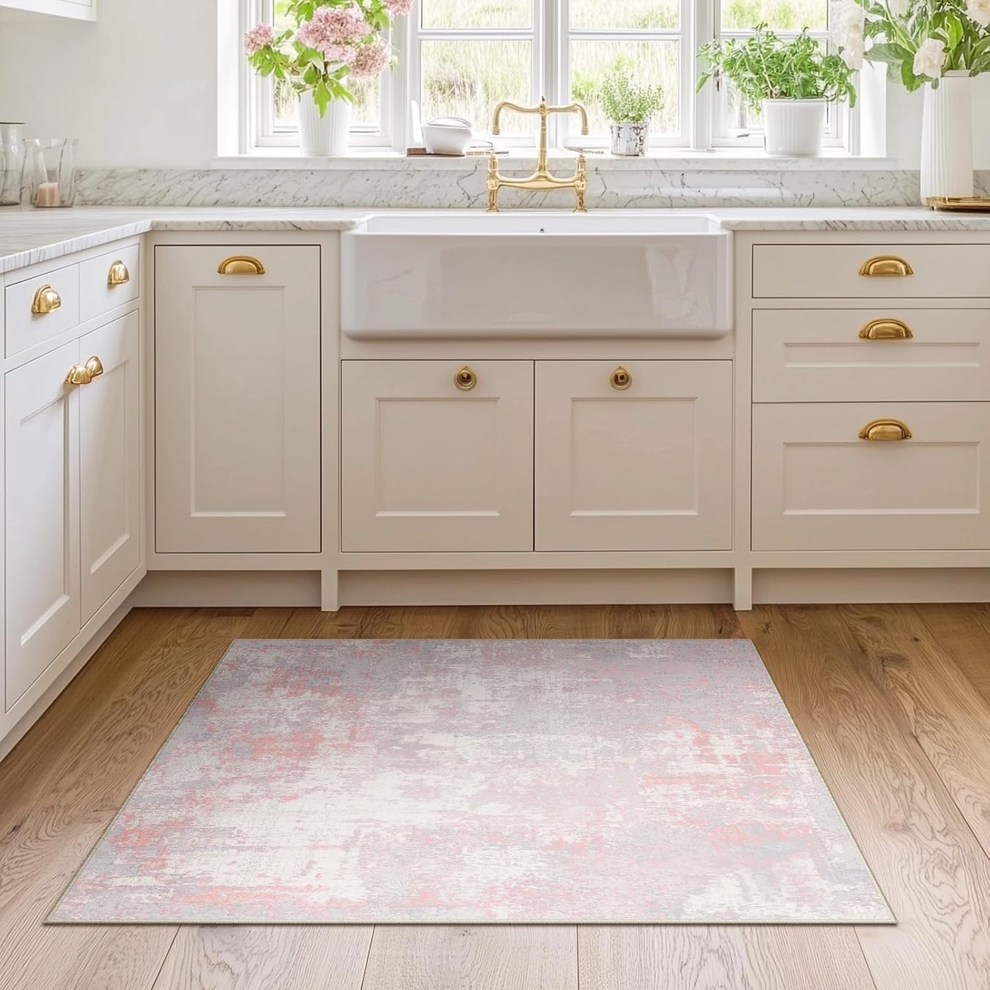 Washable Area Rugs 2'x3' Non-Slip Modern Abstract Soft for Living Room Entryway Bedroom Nursery, Print Pattern, Grey Pink