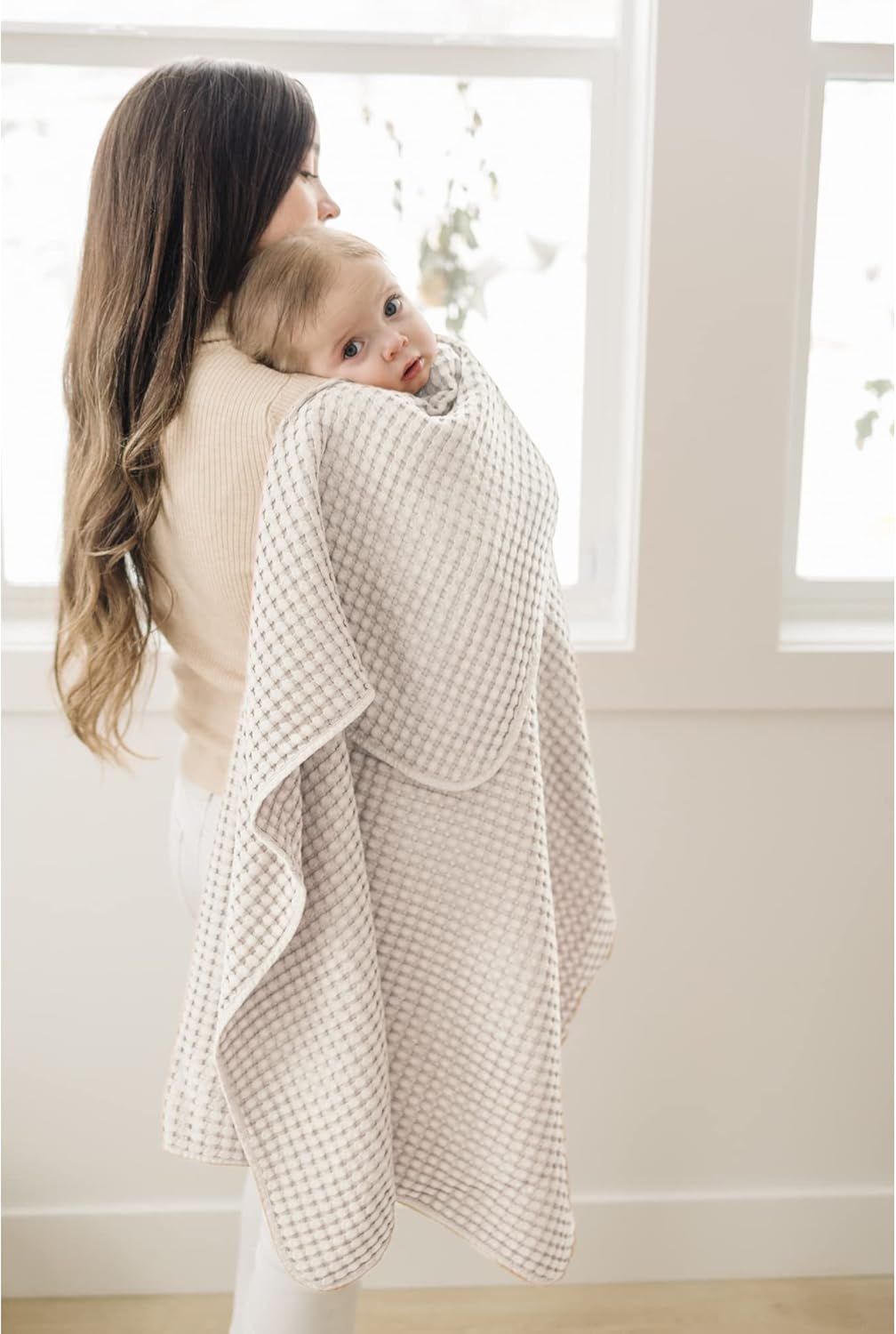 Konssy Waffle Baby Blanket - Soft & Cozy Nursery Swaddle Blanket, Lightweight Toddler Throw for Boys & Girls, Ideal for Wrapping (Oat)