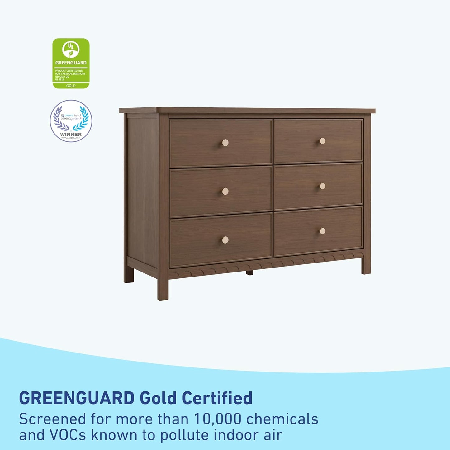 Graco Sasha 6 Drawer Dresser (Hazelnut) – GREENGUARD Gold Certified, Wood Storage for Nursery or Kids’ Room, Safe Interlocking Drawer System & Easy Assembly with Pre-Installed Tracks
