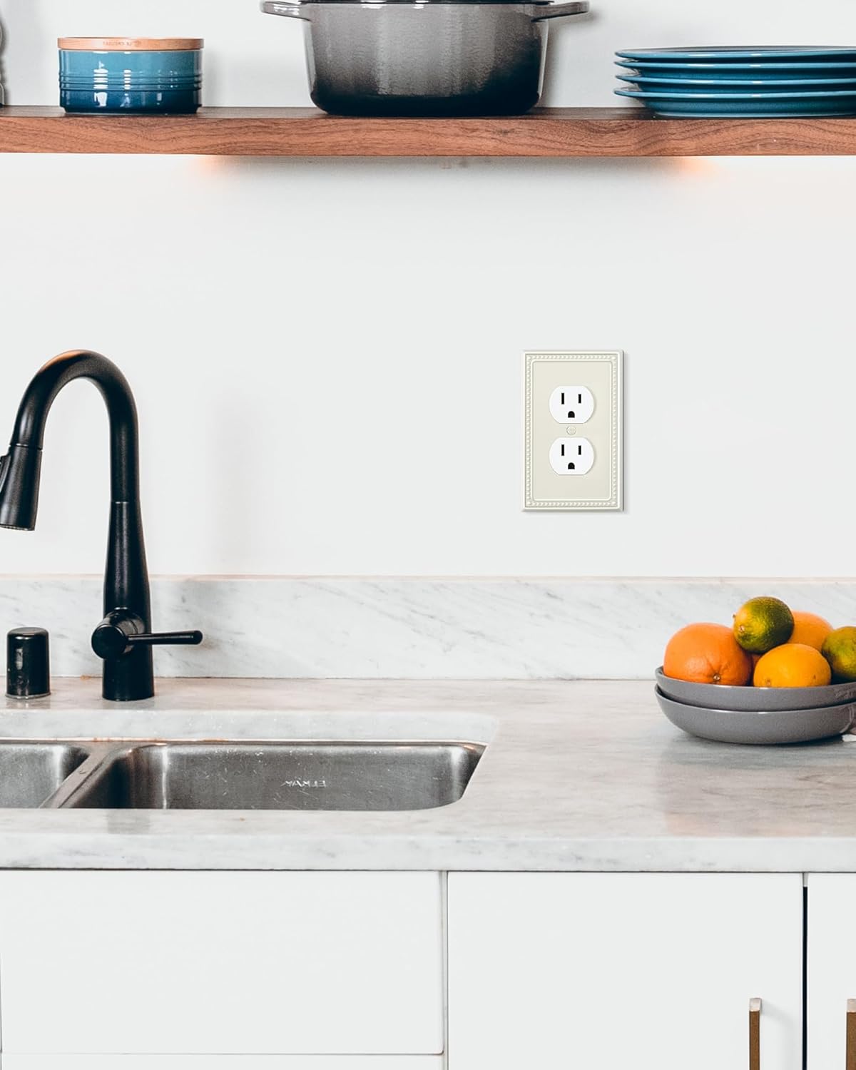 2-Pack Single Toggle Light Switch Cover Plate, Pearls Decorative Switch Plate Covers, Light Almond 1 Gang Metal Wall Plate, Corrosion Resistant