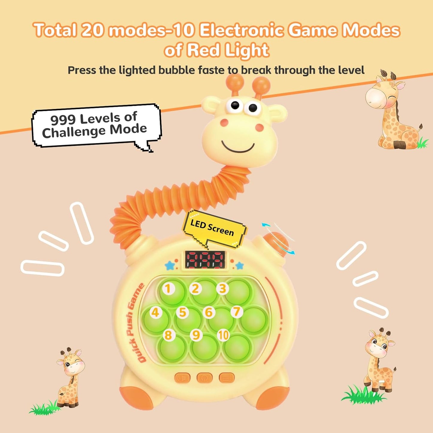 Giraffe Quick Push Game, Stretchable Neck with Fidget Stretch Tube, 20 Game Modes, Light Up Fidget Toys for Kids & Adults, Fast Push Game with LED Screen, Stress Relief, Birthday Gift