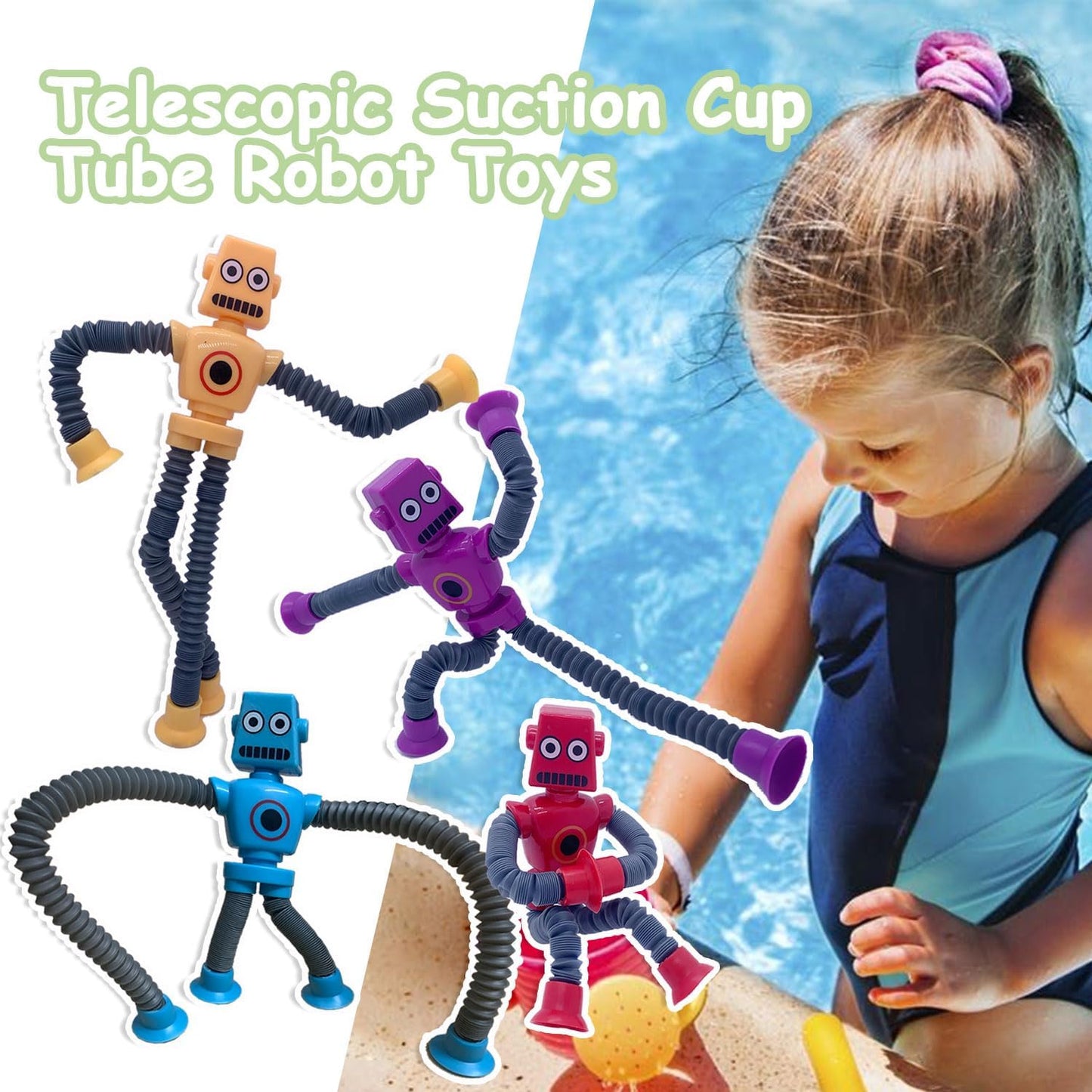 Pop Tubes Robot Toy, 4 Packs Fidget Toys Telescopic Suction Cup Robotics Autism Sensory Toys for Classroom Treasure Box Back to School Toys for Kids Preschool Stretchy Robots Party Favors