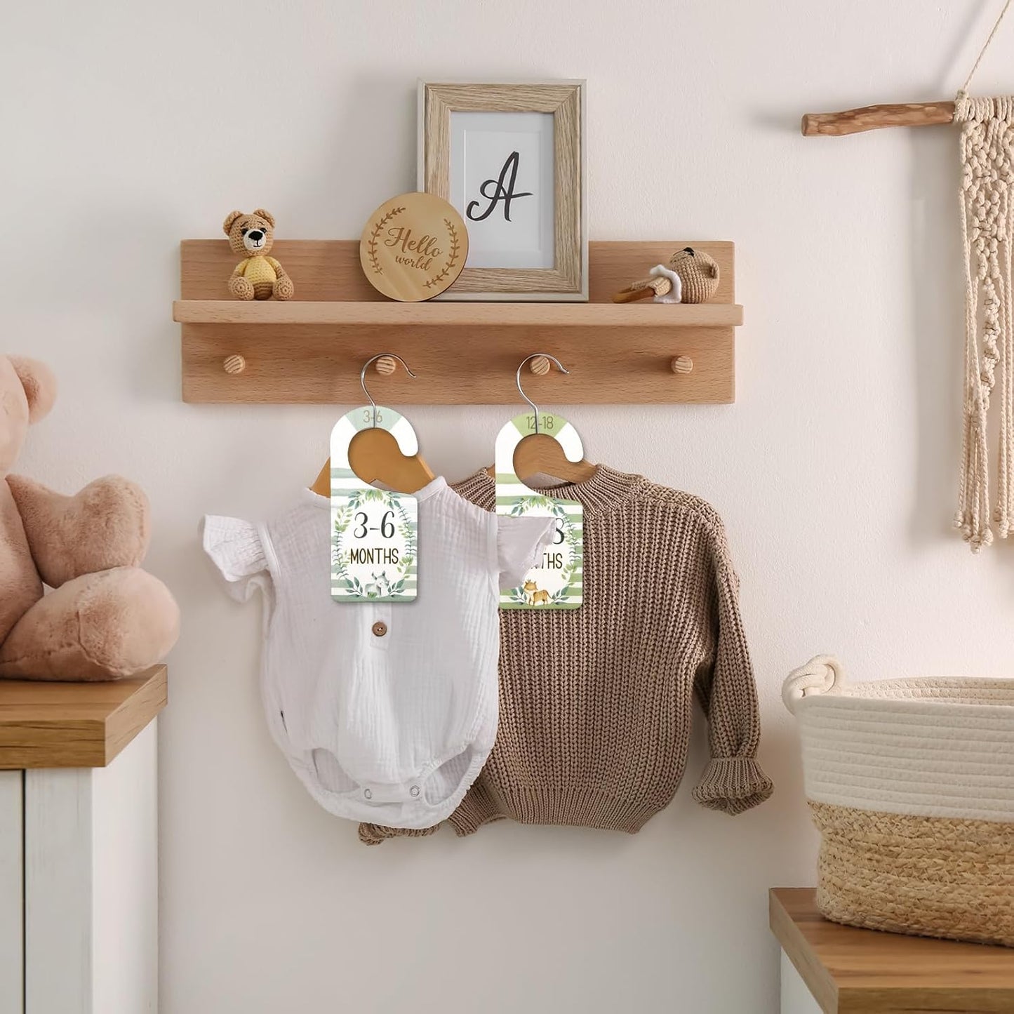 Whaline 8Pcs Baby Closet Size Dividers Watercolor Jungle Animals Hanging Wooden Baby Closet Organizer Double-Sided Newborn to 24 Months Thicken Baby Wardrobe Organizer