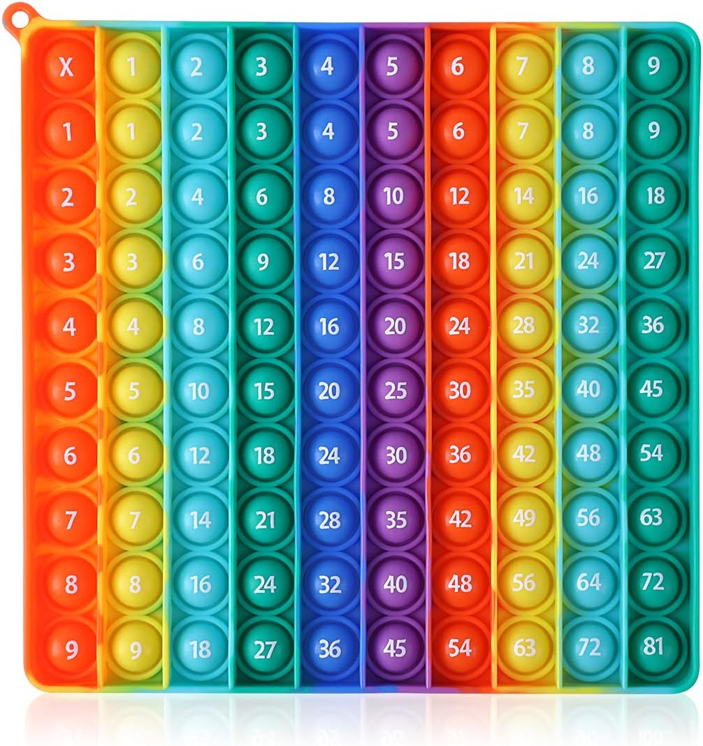 9 x 9 Multipication Games, Kingmall Rainbow Square Fidget Toy 100bubbles Stress Relieving Multiplication Pop for Teachers to Create Kinds of Math Manipulatives【with 1-9 Multiplication Tables】
