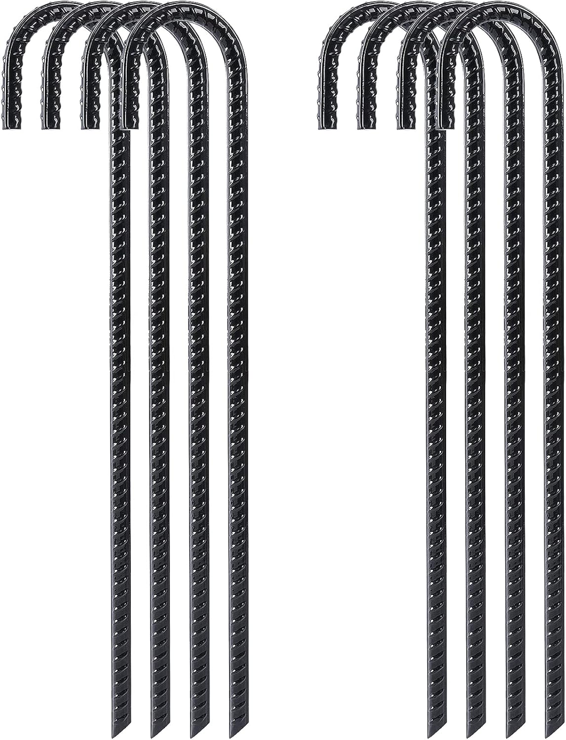 FEED GARDEN 16 Inch 8 Pack Rebar Stakes Heavy Duty J Hook, Galvanized Steel Ground Stakes Tent Stakes Ground Anchors, Chain Link Fence Stakes, Trampoline Stakes, Black