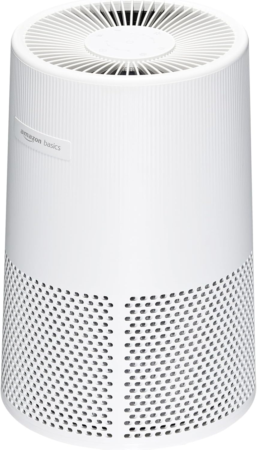 Amazon Basics Air Purifier for Home and Office, With 3-Stage Filtration, HEPA Filter With Activated Carbon, 3 Speeds, Timer, Sleep Mode (32db), Energy Star Certificate, Covers Up to 1067 Sq ft, White