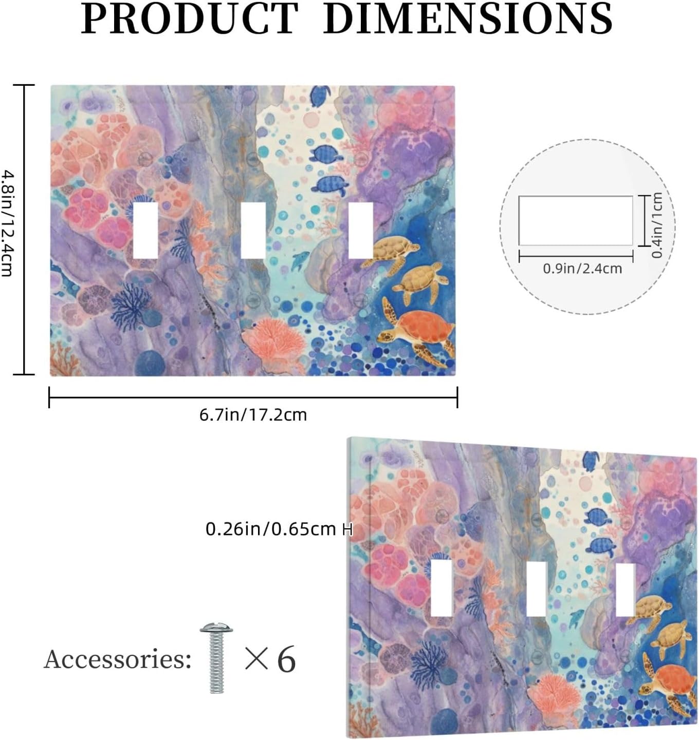 Turtle Coral Fish Watercolor Colorful Underwater World Decorative Switch Plates 3 Gang Wall Plate Triple Toggle Light Switch Cover Faceplate Electrical Wall Panels for Kids Room Home Decor