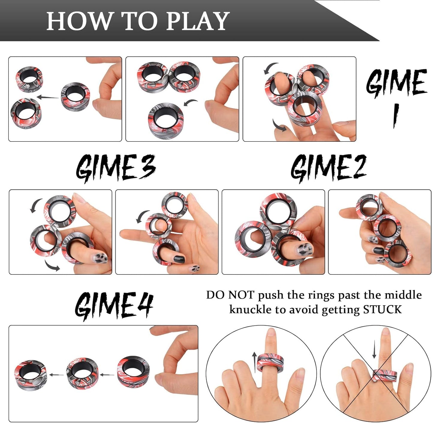 3Pcs Magnetic Rings Fidget Toy Set, Idea ADHD Anxiety Magnetic Fidget Toys Adults Fidget Spinner Rings for Relief, Easter Basket Stuffers Valentines Gifts for 8 9 10 11 12 13+ Year Old Teen Boy Girl B