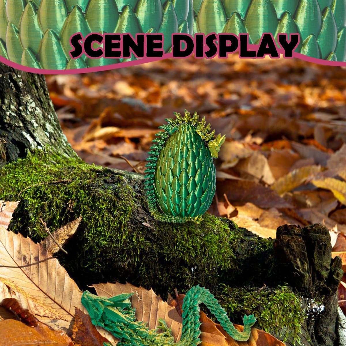 Dragon Eggs with Dragon Inside, 12In Laser Gold Green 3D Printed Dragon Egg Fidget Toy, Executive Desk Articulated Dragon Toy, Home Office Decor