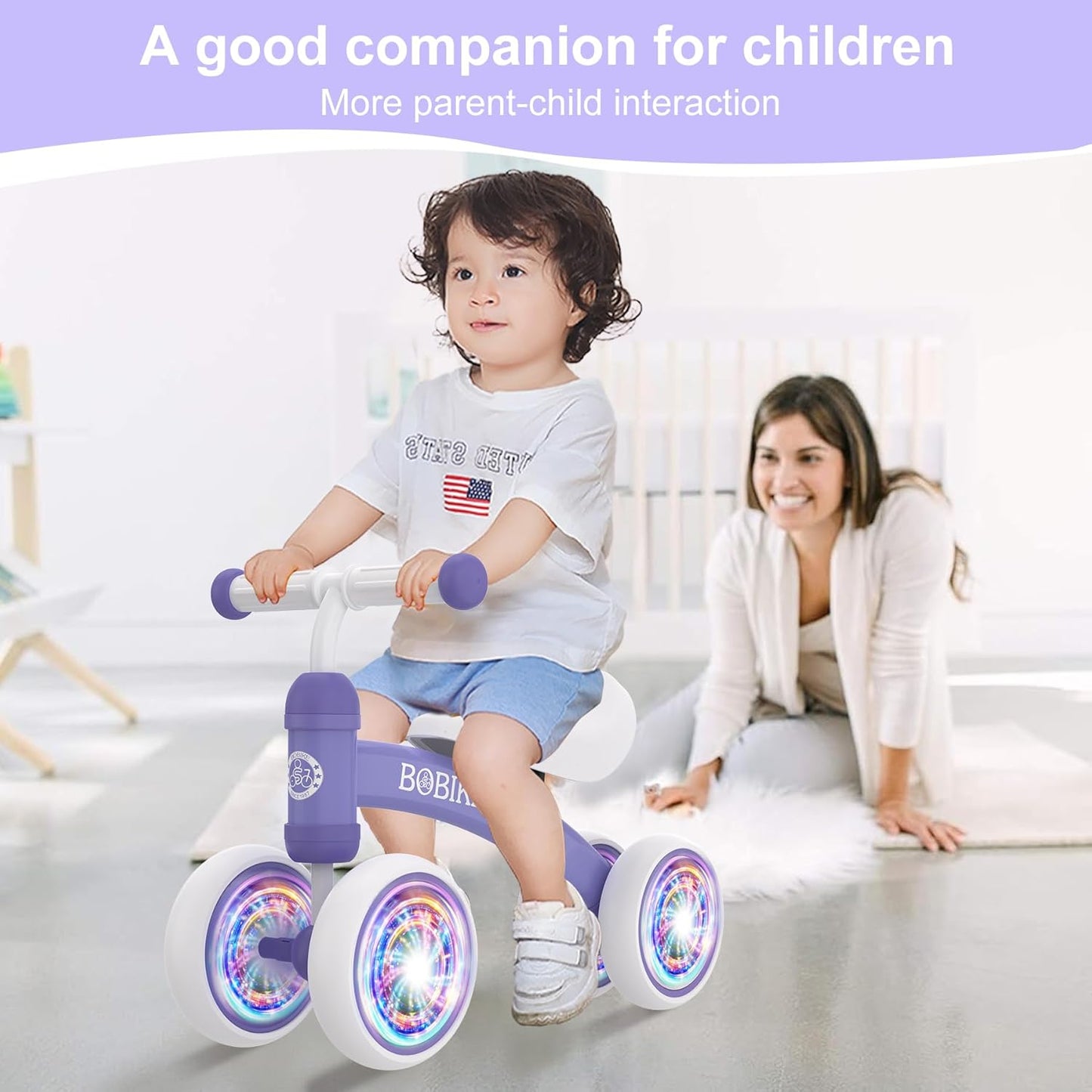 Baby Balance Bike Toys for 12-36 Months Kids Toy Boy and Girls Gifts Toddler Best First Birthday Gift Children Walker No Pedal Infant 4 Wheels Bicycle (Colorful, Purple-Light)