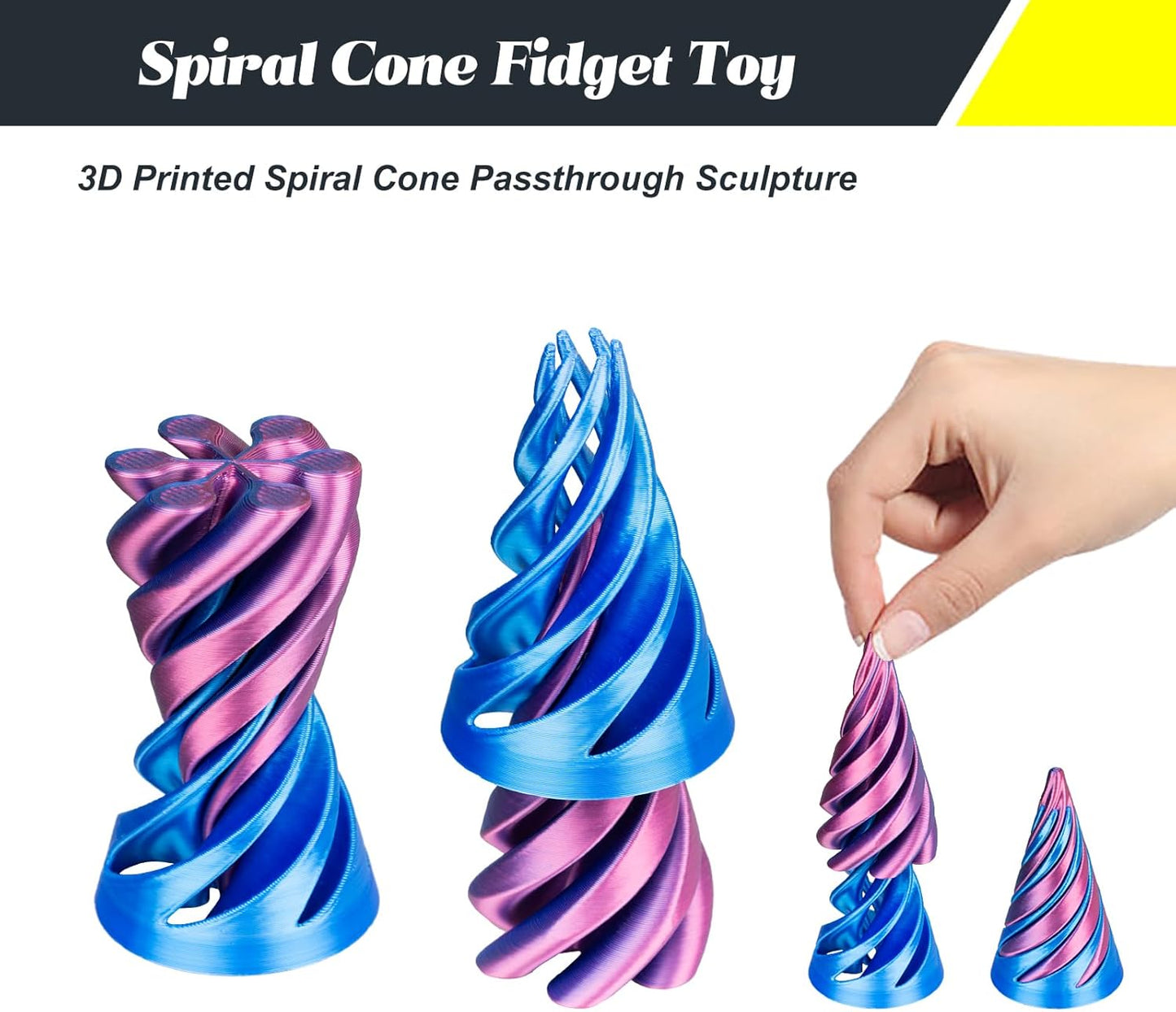 Impossible Pyramid Passthrough Sculpture 3D Printed Spiral Cone Toy Spiral Cone Fidget Toy Pass Through Pyramid Fidget Toy Stress Relief Desk Toy Pyramid Model Relax Anxiety Toy Children Adult Blue