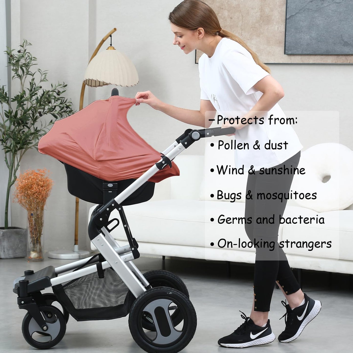 Car Seat Cover Baby for Nursing, Baby Breastfeeding Cover Carseat Canopy Covers, Solid Color Multi-use Nursing Cover for Babies (Bronze red)