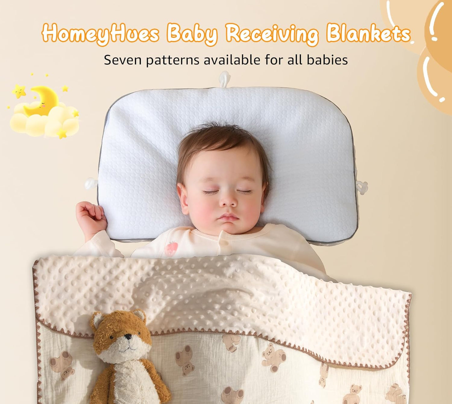 Baby Blanket Double Layer Cotton 40 x 40 Soft Receiving Blanket with Pattern Machine Washable Bear