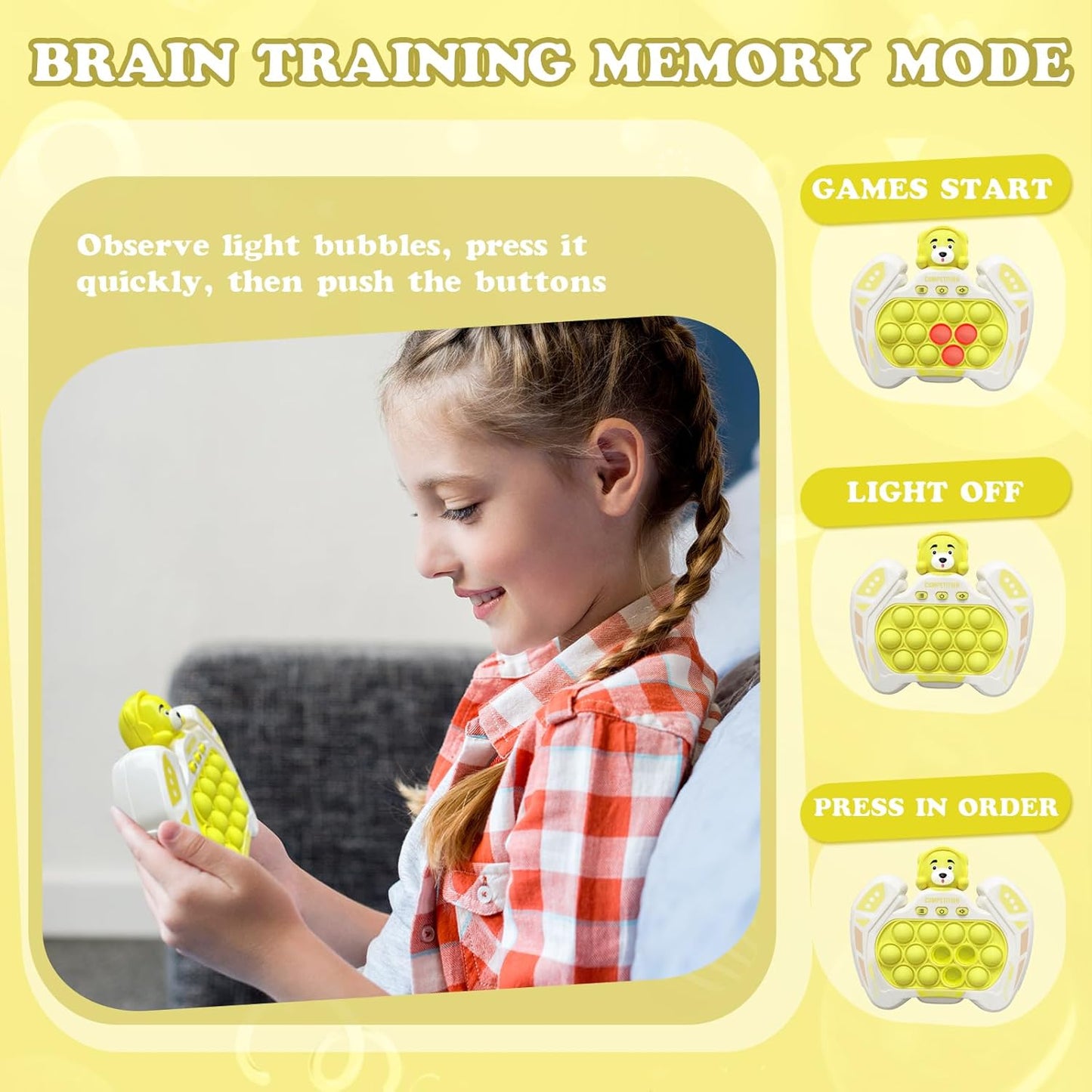 Fast Push Pop Pro Light Up Fidget Bubble Game Controller, Puzzle Pop Pro Game Fidget Toys Adults Handheld Bubble Pop Fidget Game Console Anti-Anxiety Autism Decompression Electronic Travel Game Toy